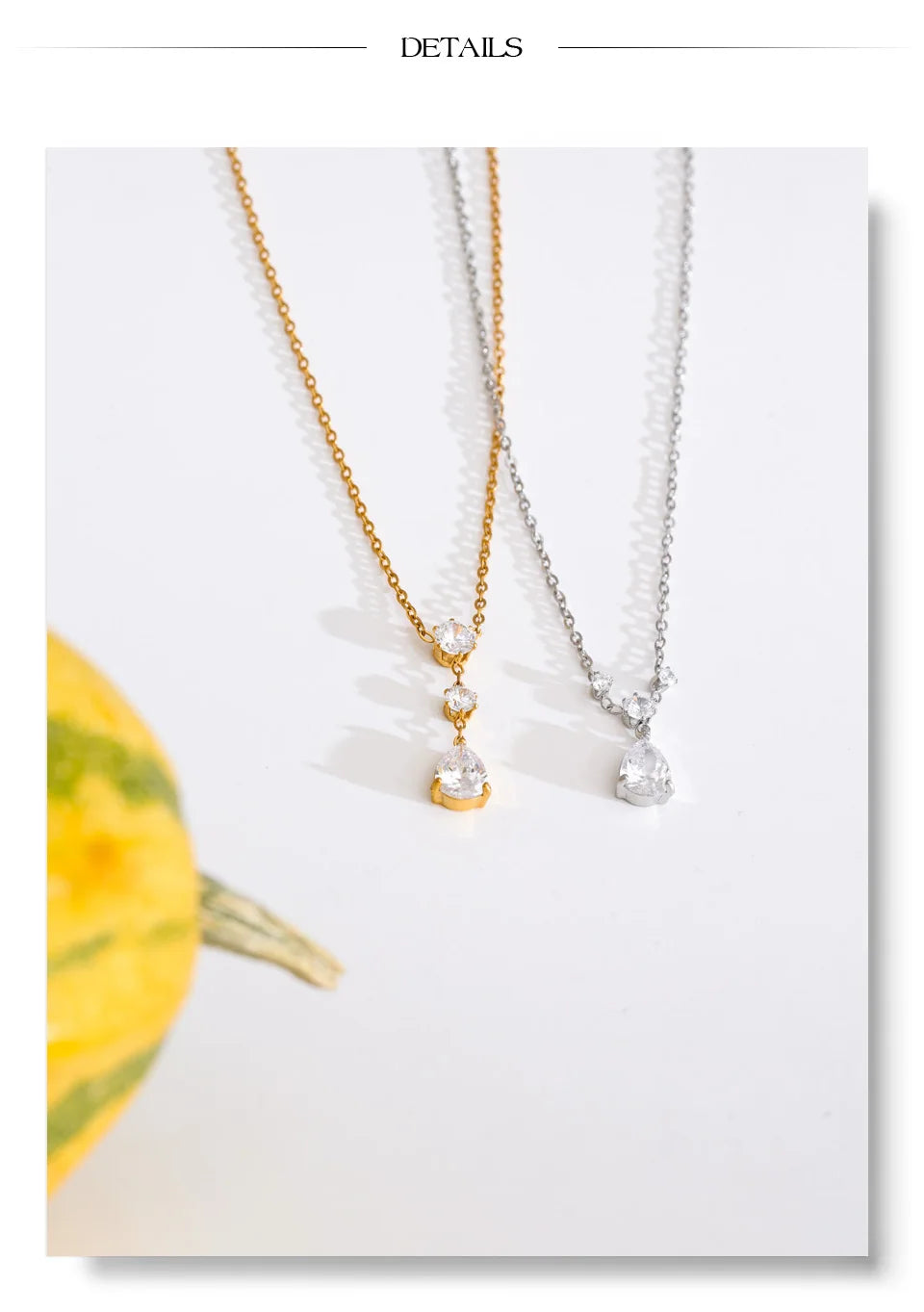 Cubic zirconia geometric necklace in gold-plated stainless steel with cubic zirconia.