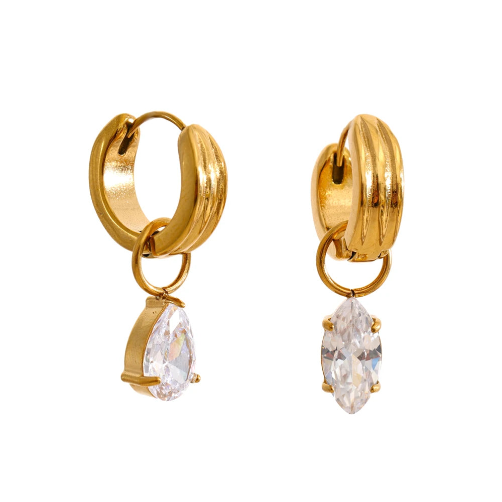 Cubic Zirconia Geometric Earrings — Gold-Plated Stainless Steel with Cubic Zirconia · PS1420