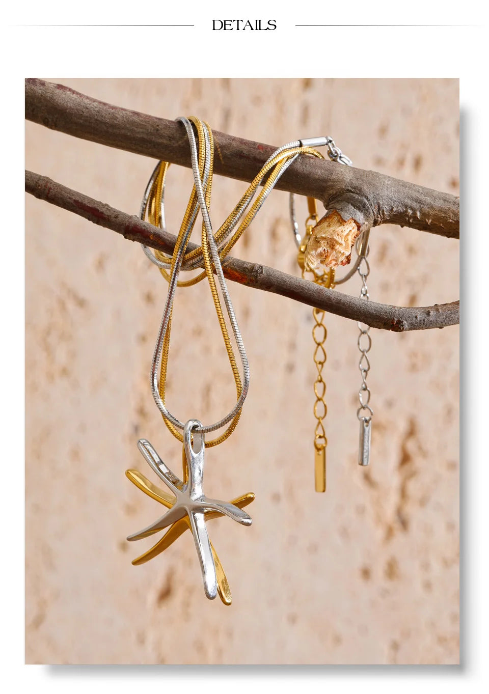 Star geometric necklace in gold-plated stainless steel.