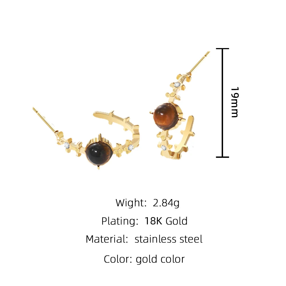 Hoop Earrings Amber Natural Stone Crystal Irregular — 316L Stainless Steel · PS480