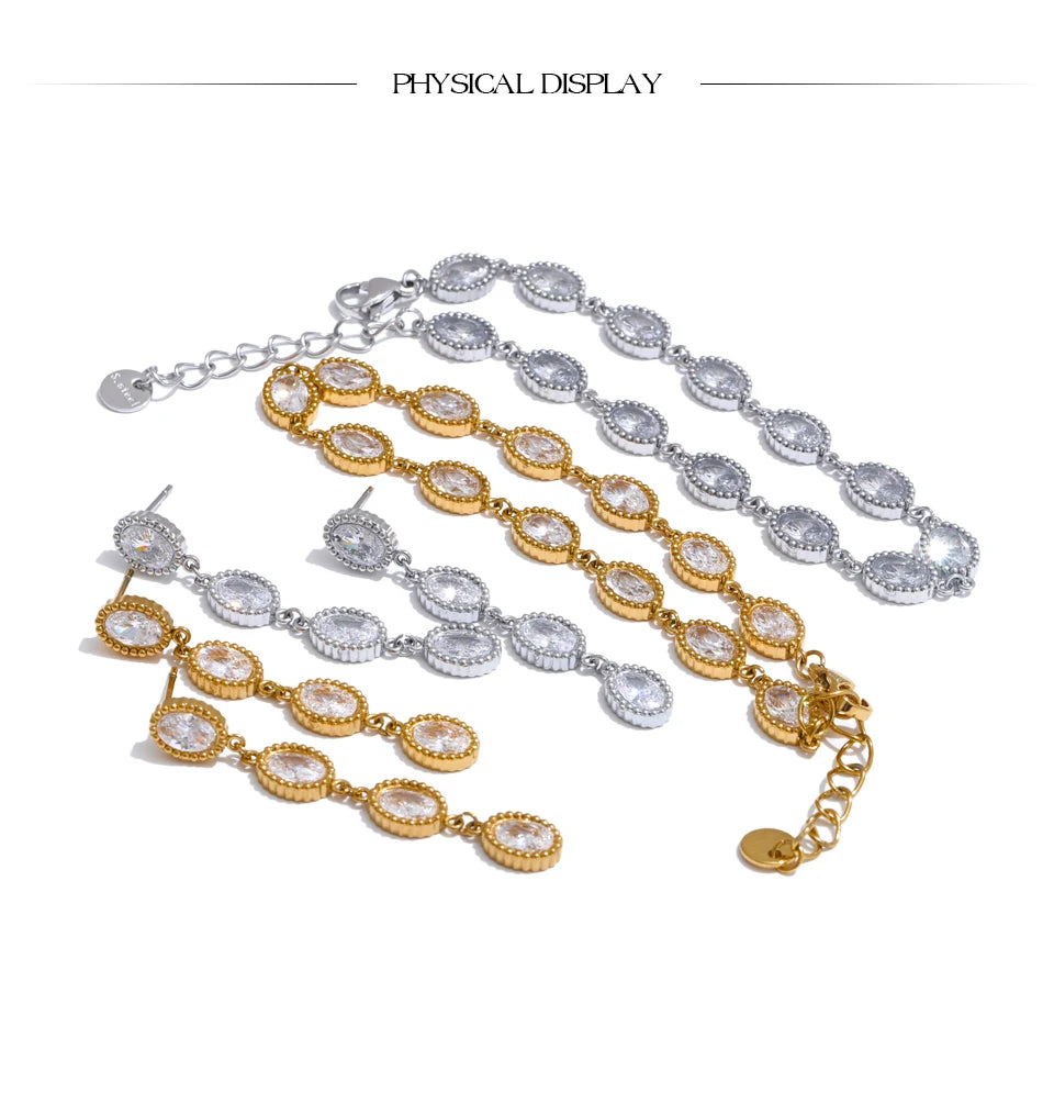 Cubic Zirconia Geometric Chain Earrings — Stainless Steel with Cubic Zirconia · PS1591