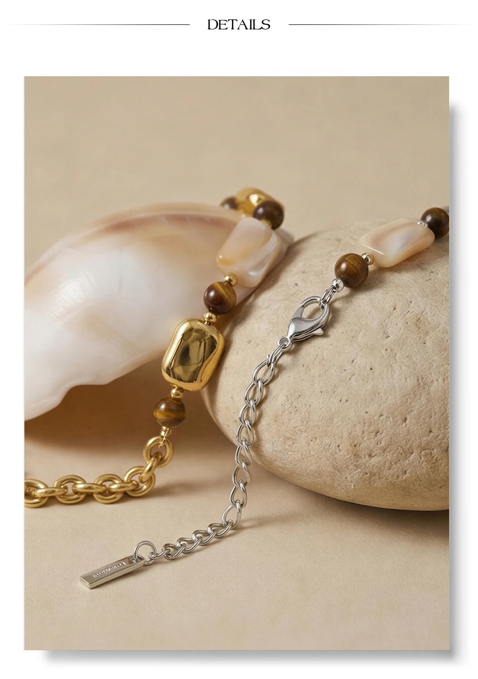 Shell Natural Stone Geometric Bracelet — Gold-Plated Stainless Steel with Natural Stone and Shell · PS1170