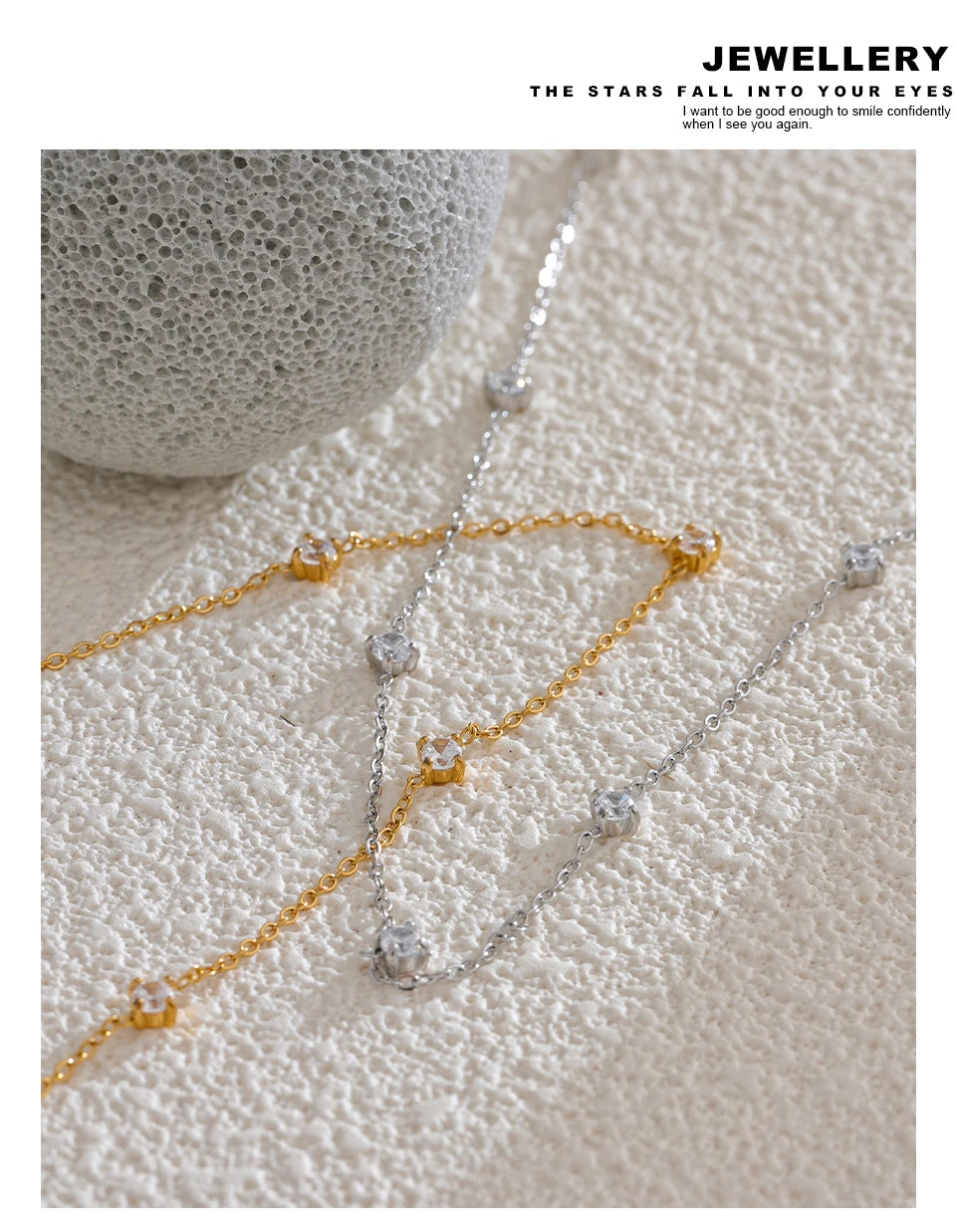 Cubic zirconia geometric necklace in gold-plated stainless steel with cubic zirconia.