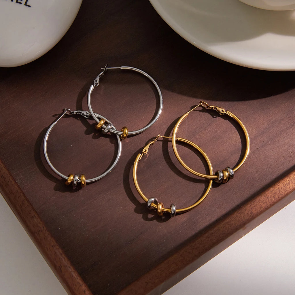 Two-Tone Hoop Earrings — Stainless Steel · PS124