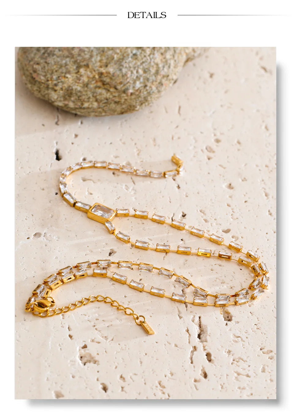 Cubic zirconia geometric chain necklace in gold-plated stainless steel with cubic zirconia.