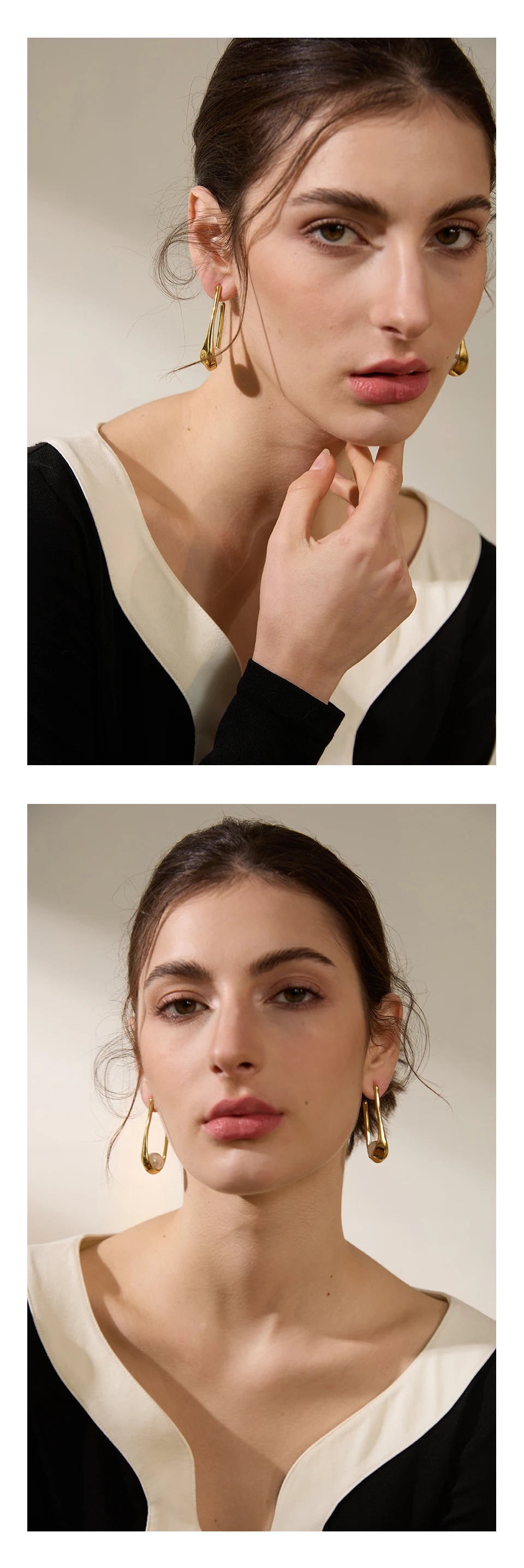 Pearl minimalist geometric earrings in gold-plated stainless steel with pearl.