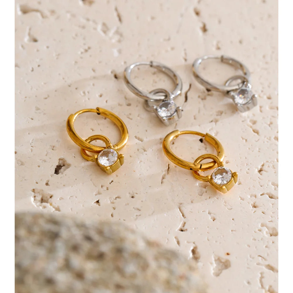 Cubic Zirconia Geometric Earrings — Gold-Plated Stainless Steel with Cubic Zirconia · PS1456