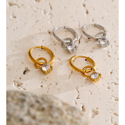 Cubic Zirconia Geometric Earrings — Gold-Plated Stainless Steel with Cubic Zirconia · PS1456