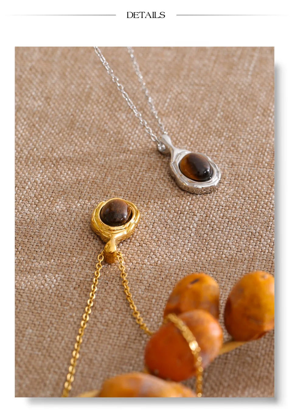Natural stone geometric necklace in gold-plated stainless steel with natural stone.