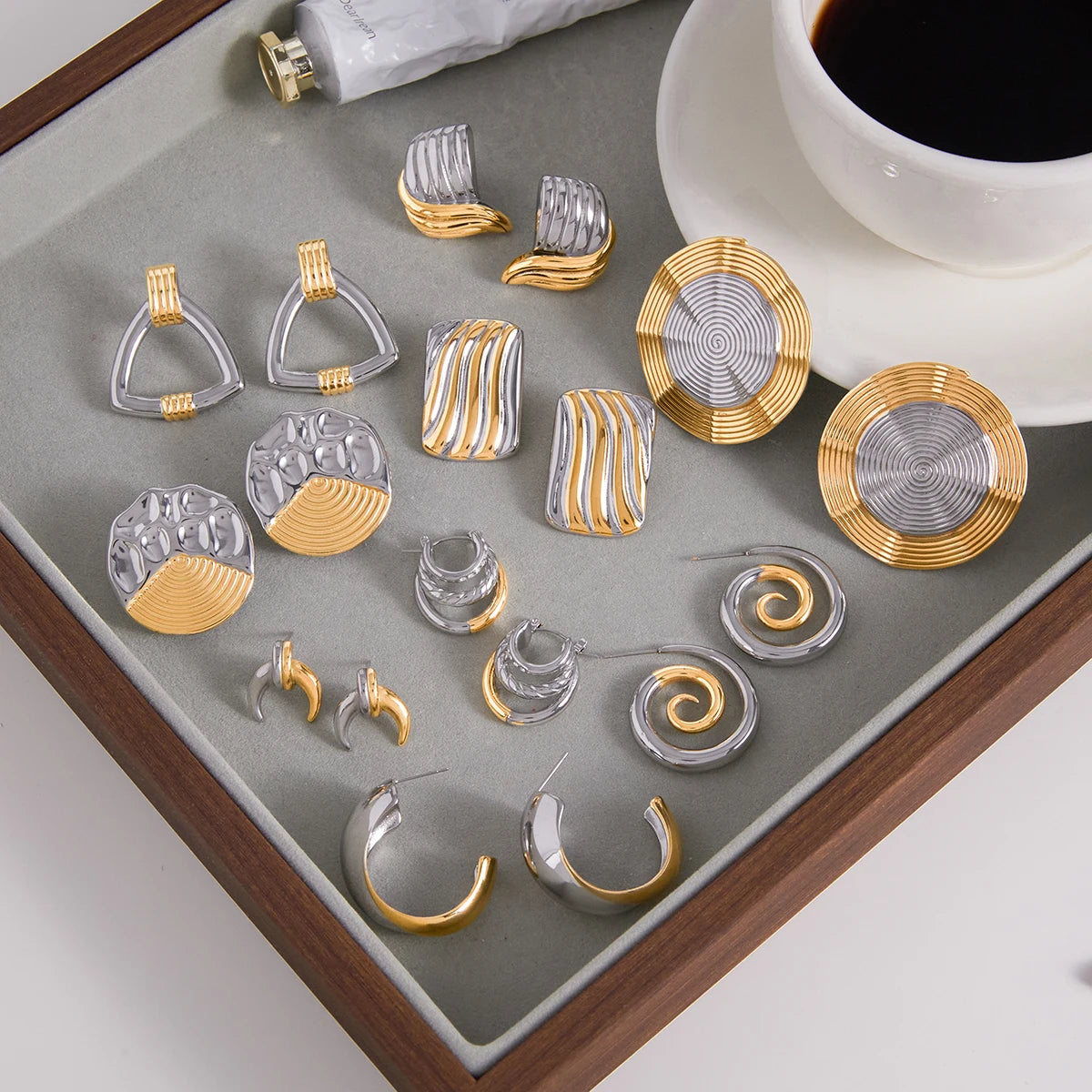 Sculptural Silver Earrings — Stainless Steel · PS111