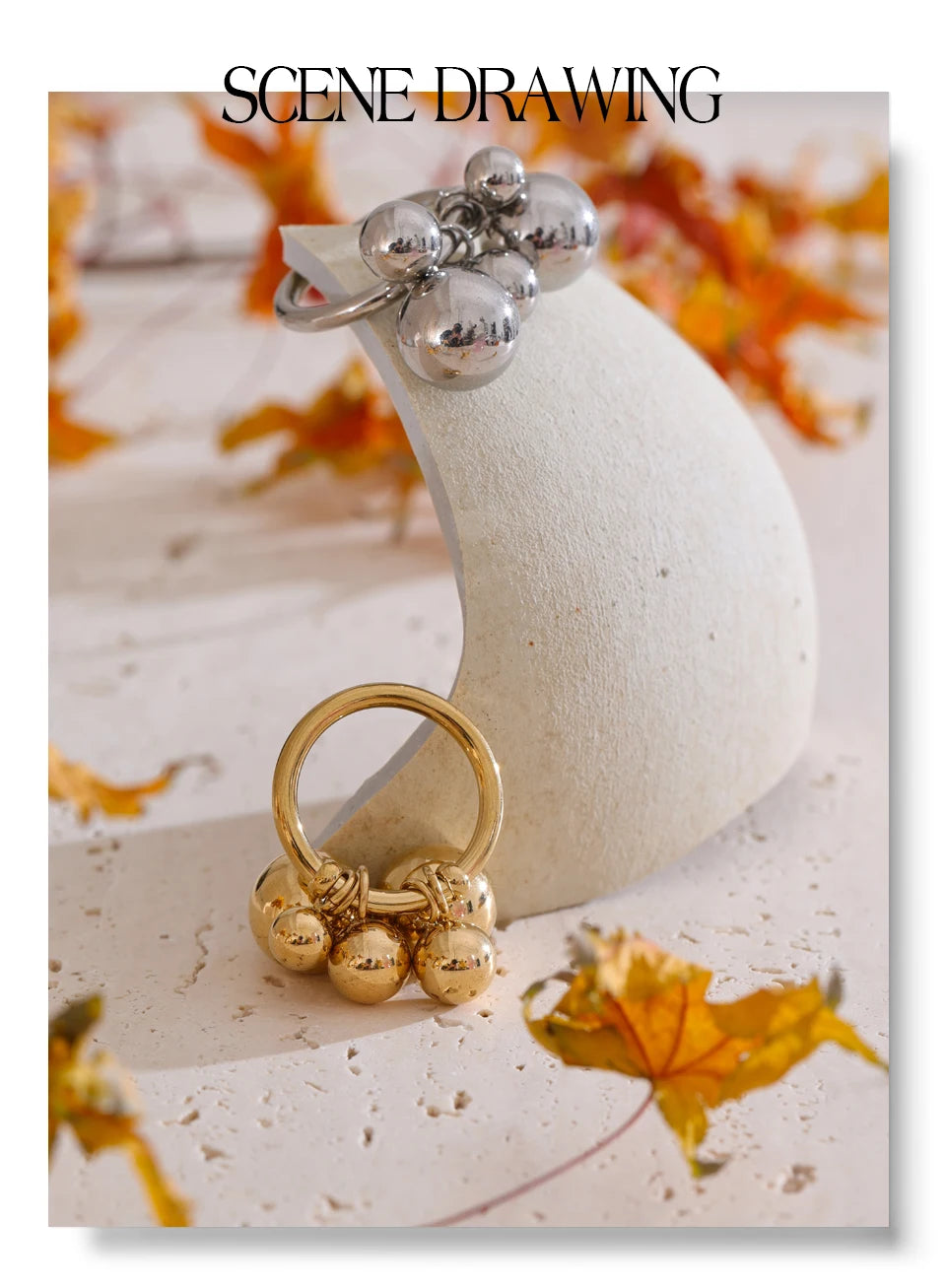 Beaded geometric ring in 18K gold-plated stainless steel.