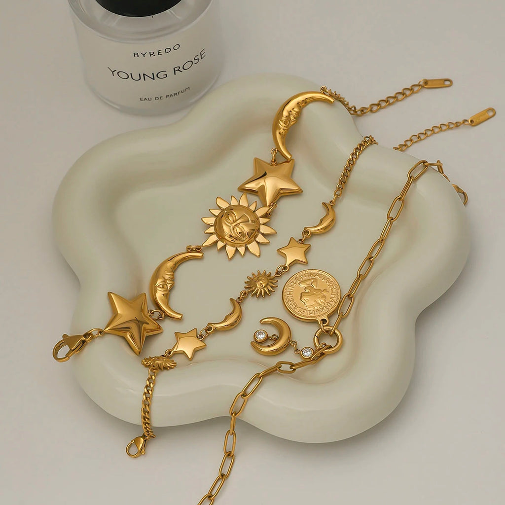 Sun Moon Ocean Charm Bracelet — Stainless Steel · PS022