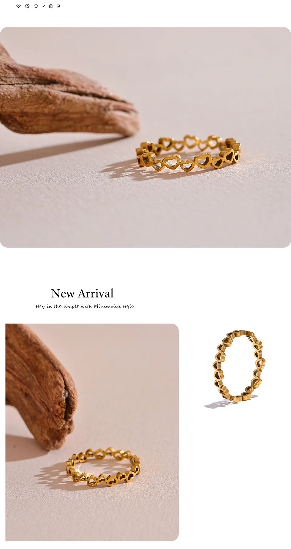 Heart minimalist ring in 18K gold-plated stainless steel.
