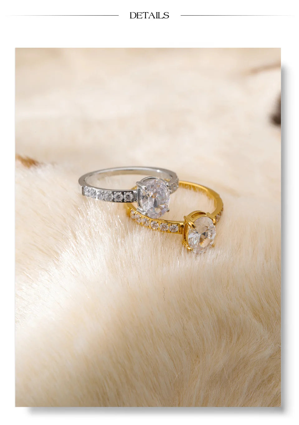 Cubic zirconia geometric ring in 18K gold-plated stainless steel with cubic zirconia.