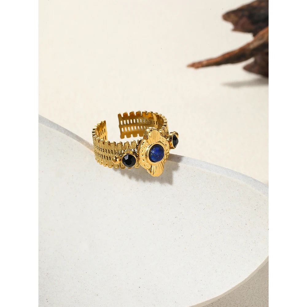 Pink Lazurite Natural Stone Ring — 316L Stainless Steel · PS459