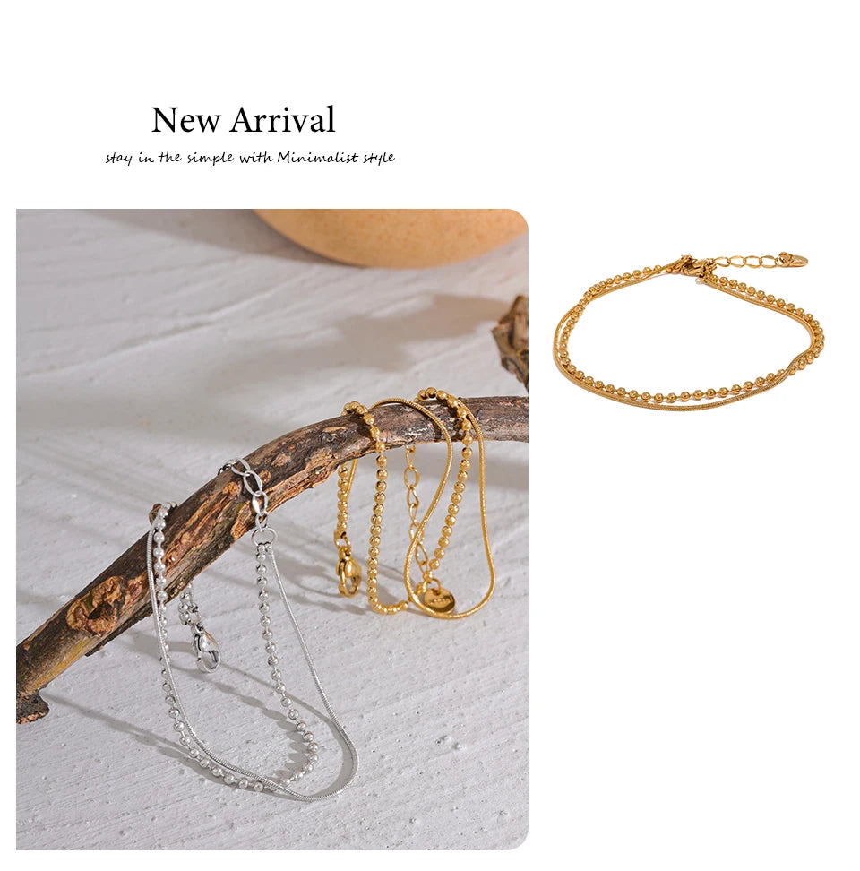 Beaded Geometric Chain Bracelet — Gold-Plated Stainless Steel · PS2234