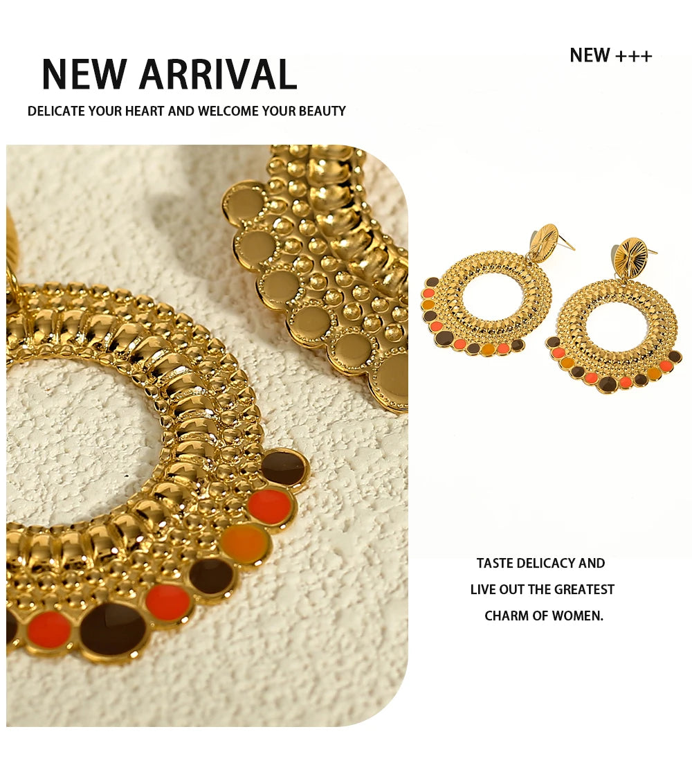 Drop Earrings Geometric Metal Texture Enamel — 316L Stainless Steel · PS442