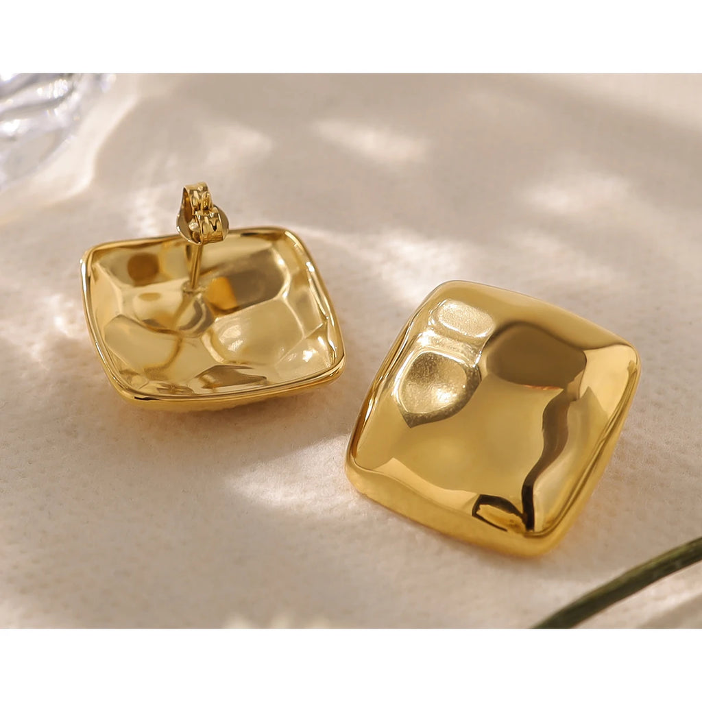 Stud Earrings Irregular Metal Hammered — 316L Stainless Steel · PS427