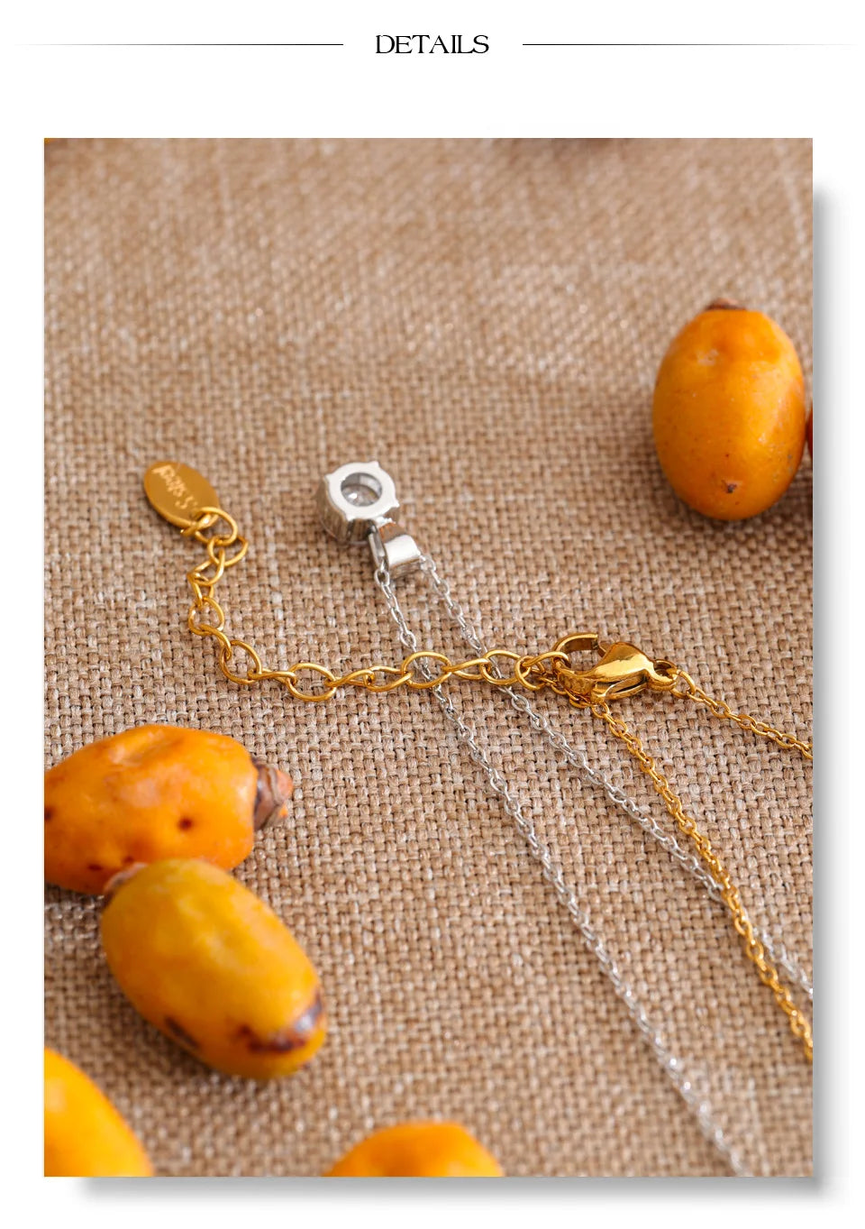 Cubic zirconia geometric necklace in gold-plated stainless steel with cubic zirconia.