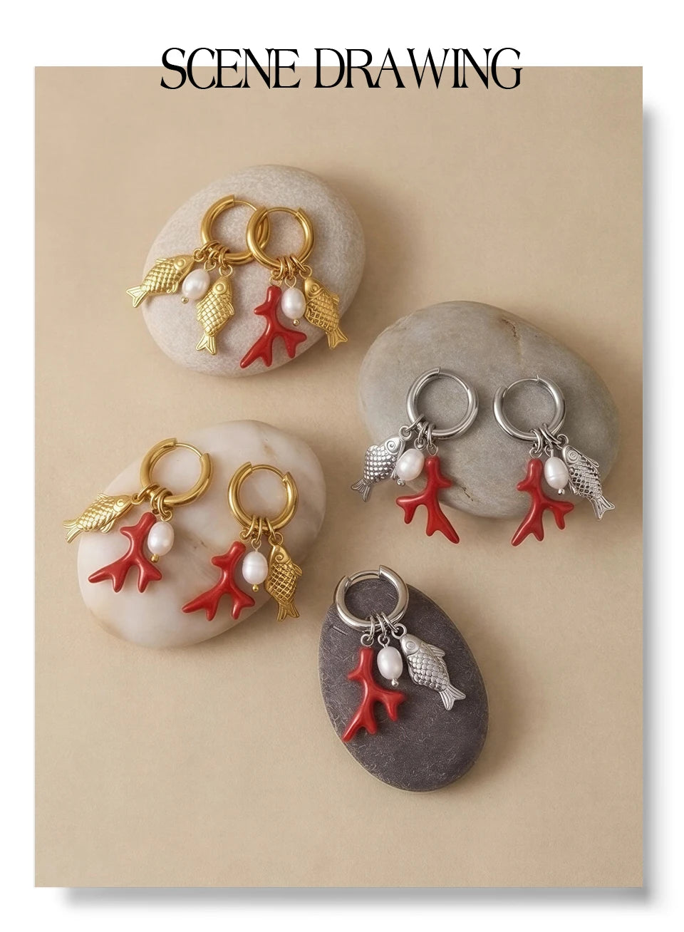 Freshwater pearl geometric earrings in gold-plated stainless steel with freshwater pearl.