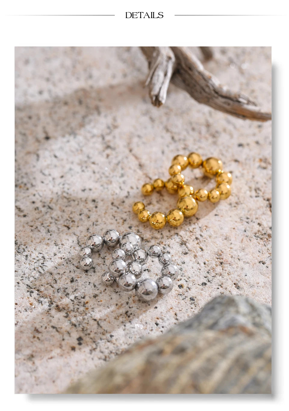 Beaded Geometric Earrings — Gold-Plated 316L Stainless Steel · PS2155