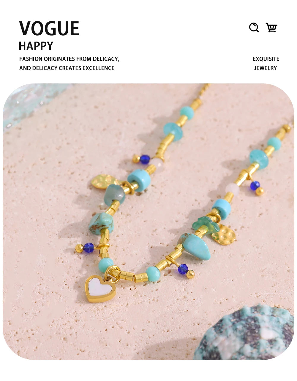 Boho Natural Stone Necklace Vintage Ethnic — 316L Stainless Steel · PS471