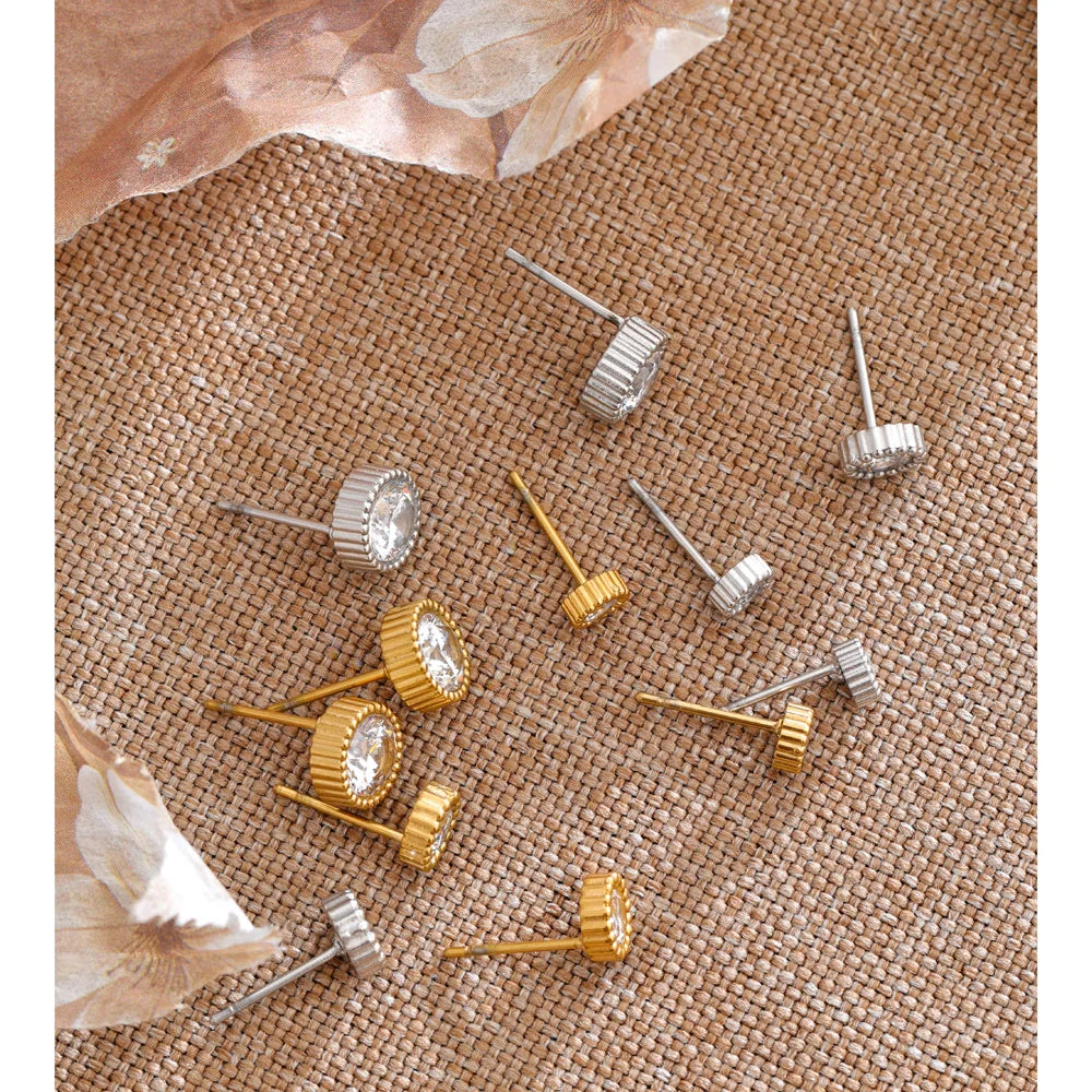 Cubic Zirconia Geometric Earrings — Gold-Plated Stainless Steel with Cubic Zirconia · PS1129