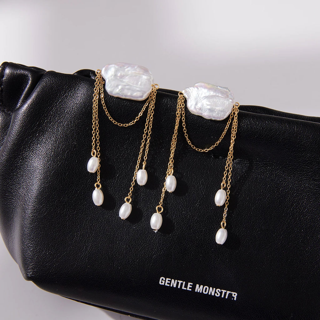 Pearl Chain Tassel Earrings — Stainless Steel · PS083
