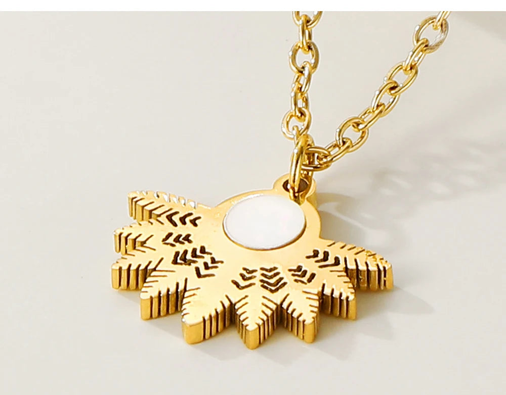 Pendant Necklace Geometric Snowflake Charm — 316L Stainless Steel · PS447