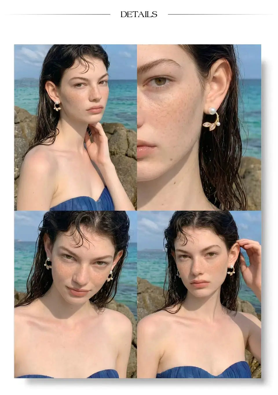 Cubic Zirconia Pearl Geometric Earrings — Gold-Plated Stainless Steel with Pearl and Cubic Zirconia · PS1303