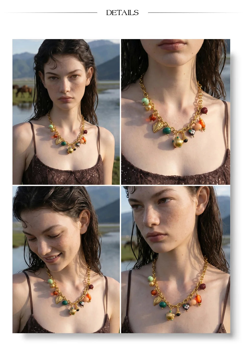Resin heart geometric necklace in gold-plated stainless steel with resin.