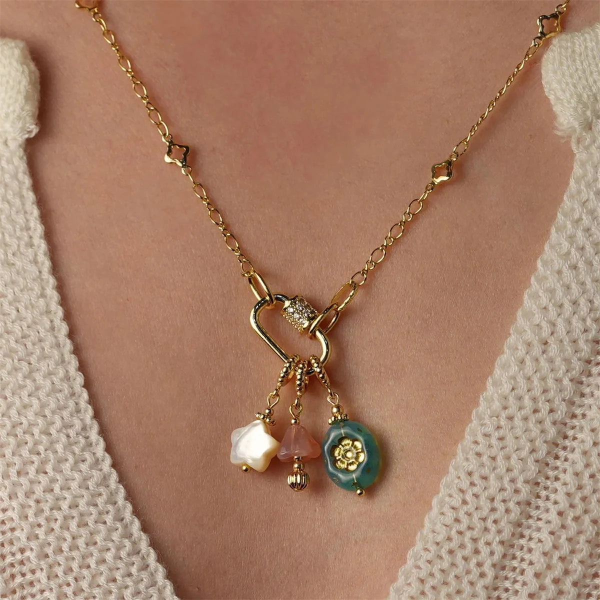 Fruit Love Star Ins High Grade Clavicle Chain Pearl Starfish Combination Necklace Gold Plated Color Preserved