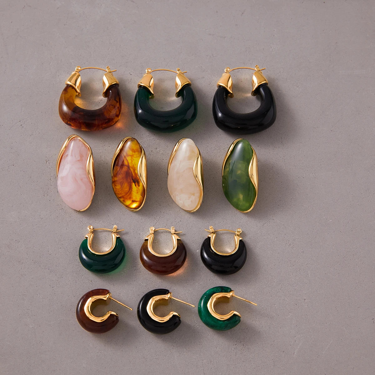 Deep Green Resin C Earrings — Stainless Steel · PS299