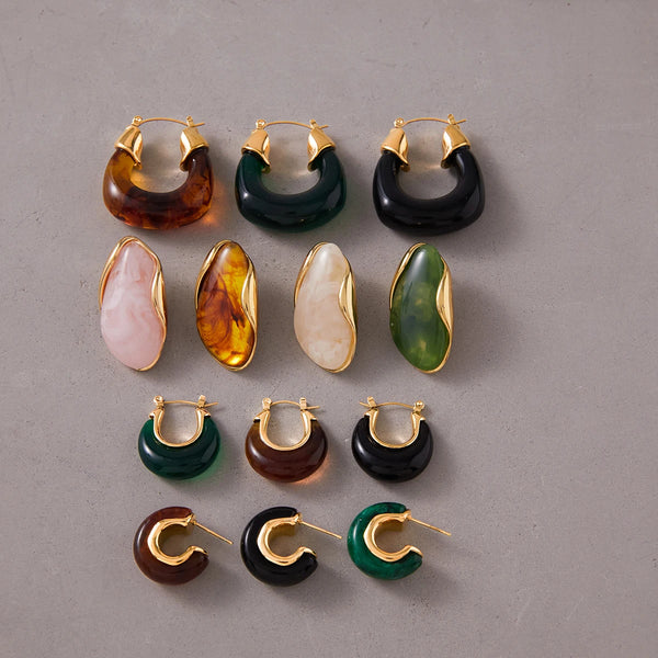 Deep Green Resin C Earrings — Stainless Steel · PS299