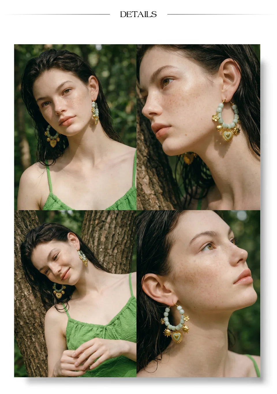Resin acrylic heart earrings in gold-plated stainless steel with resin and acrylic.