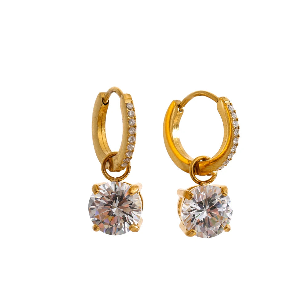 Cubic Zirconia Geometric Earrings — Gold-Plated Stainless Steel with Cubic Zirconia · PS1426