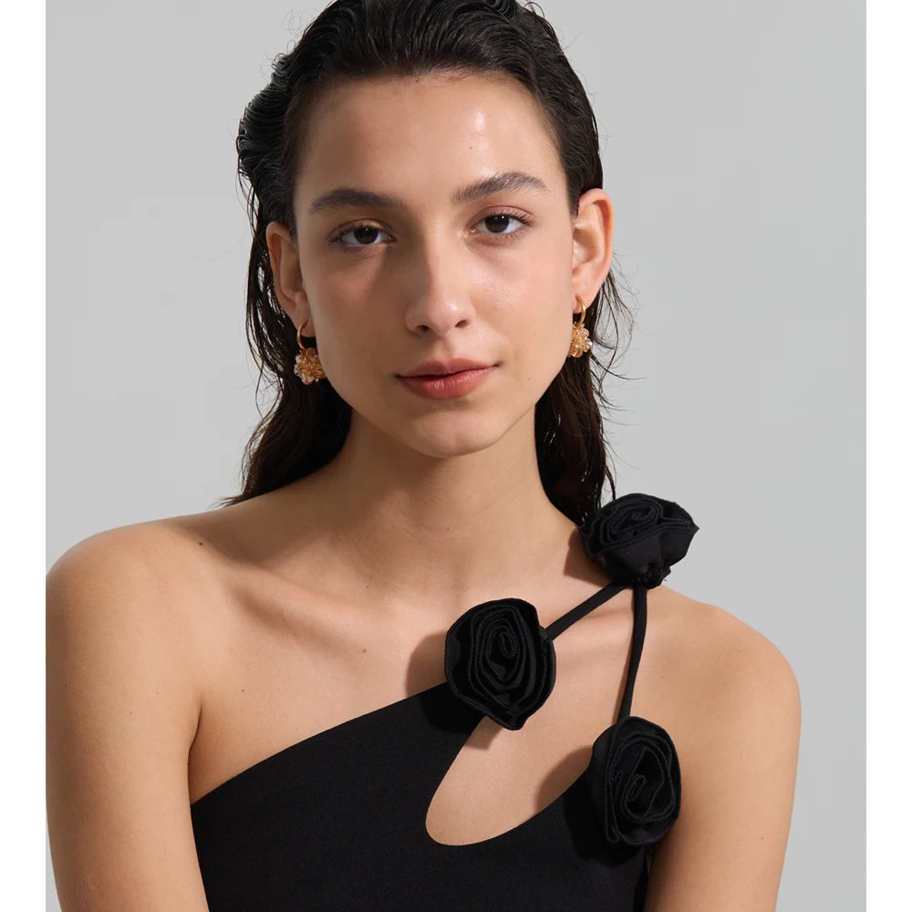 Crystal Flower Geometric Earrings — Gold-Plated Stainless Steel with Crystal · PS1990
