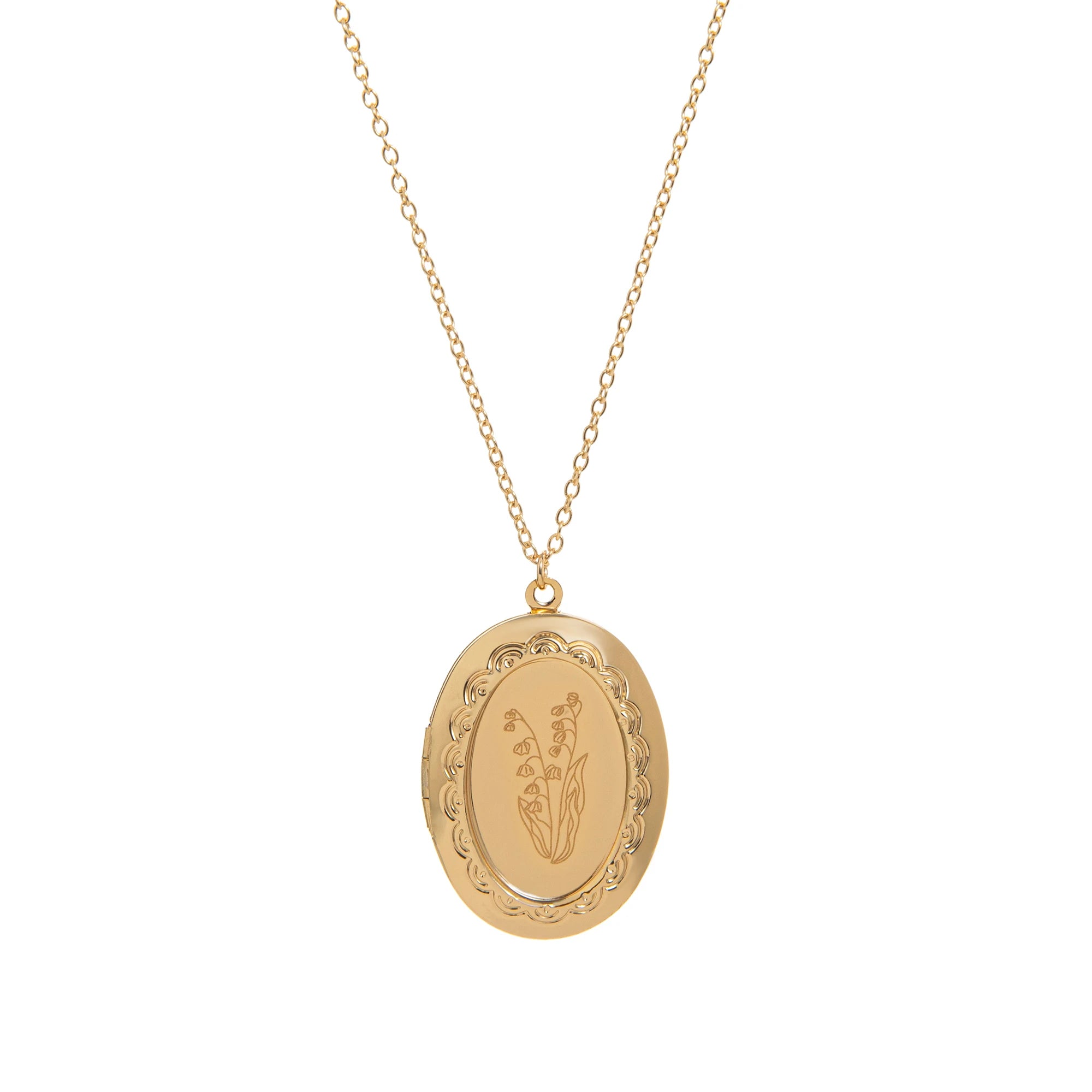 December Flower Opening and Closing Album Necklace Oval Flower Pendant Birth Flower Clavicle Chain Gold Plated Color Preserved