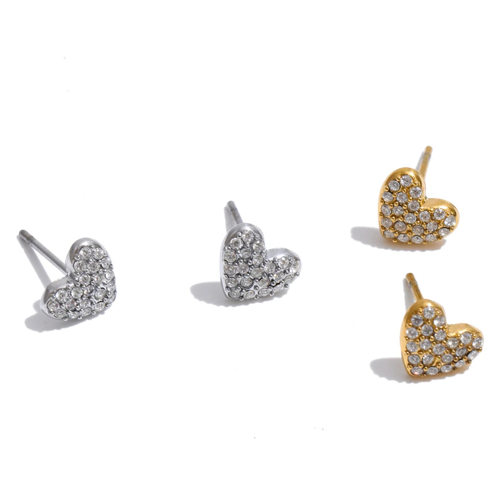 Cubic Zirconia Heart Earrings — Gold-Plated Stainless Steel with Cubic Zirconia · PS1324