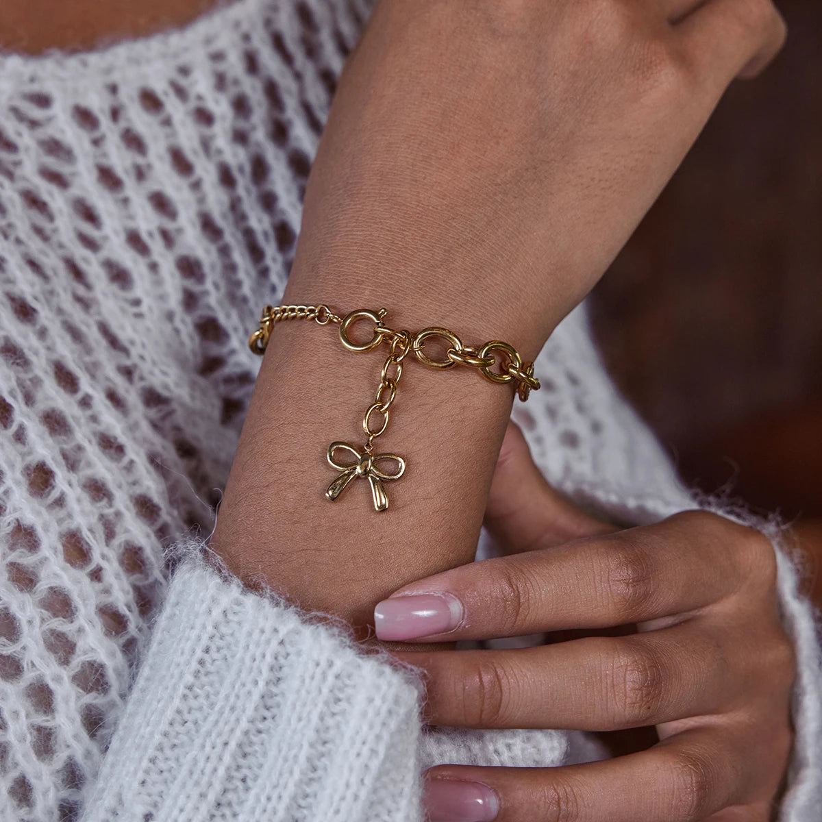 Bow Pearl Bracelet — Stainless Steel · PS282