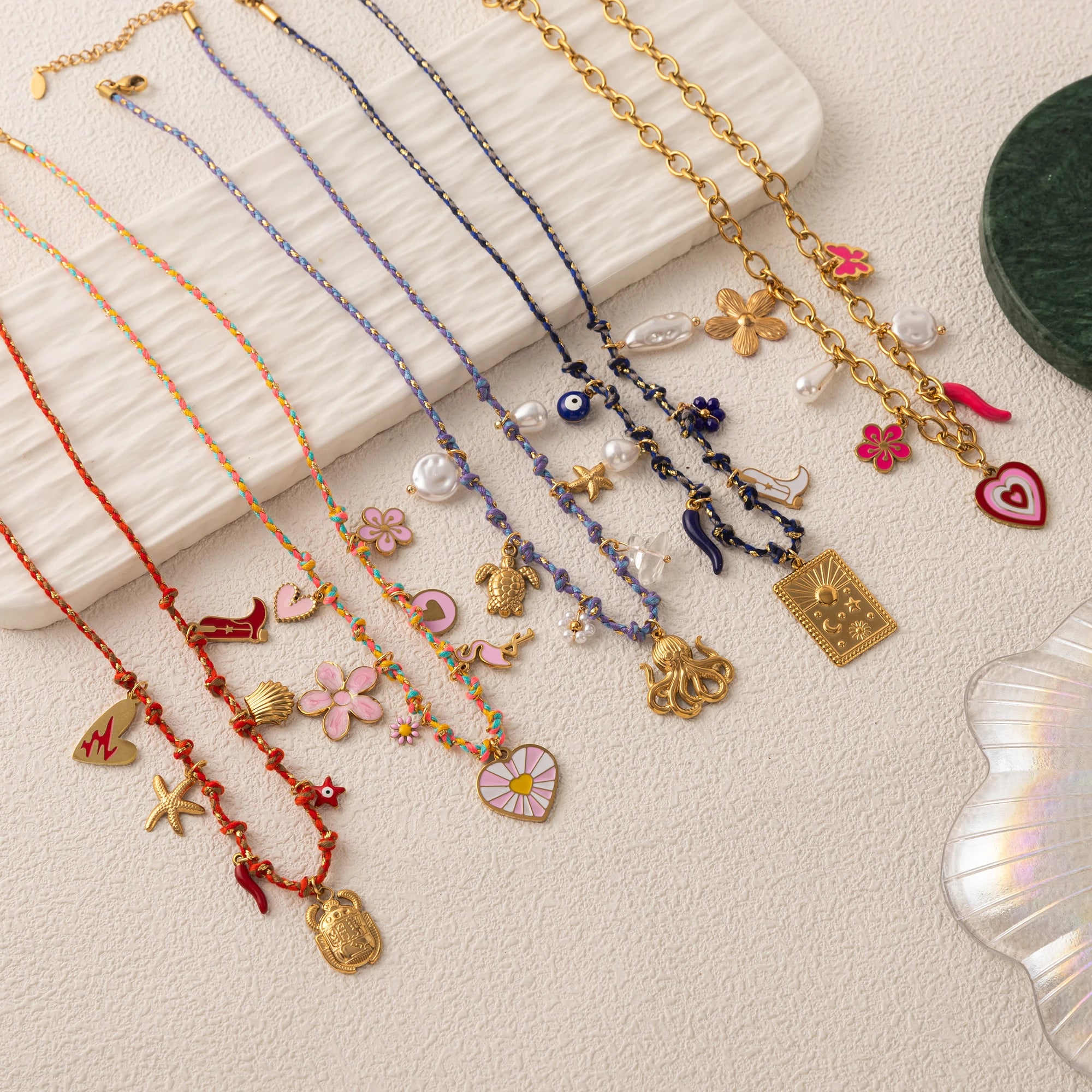 Y2K Charm Necklace for Women Evil Eye Heart Tarot Pendant 18K Gold Plated Boho Jewelry
