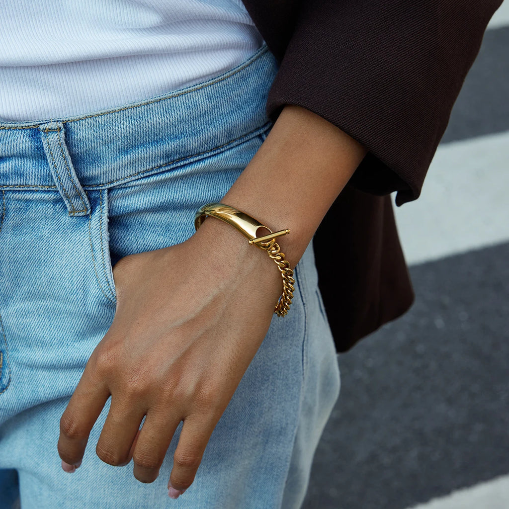 Toggle Chain Cuff Bracelet — Stainless Steel · PS046