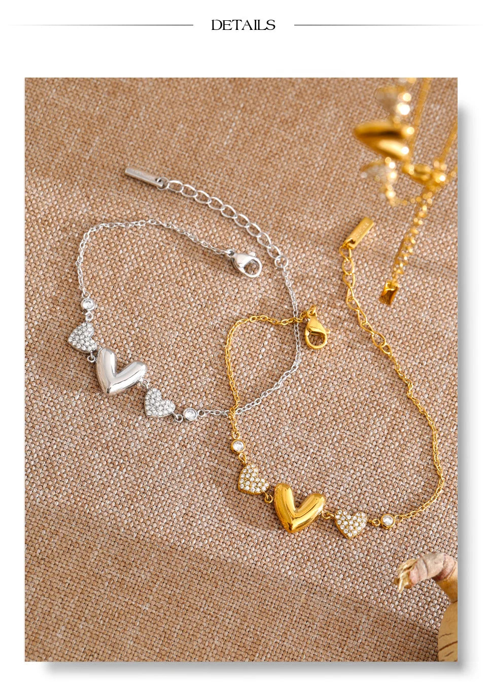 Cubic zirconia heart necklace in gold-plated stainless steel with cubic zirconia.