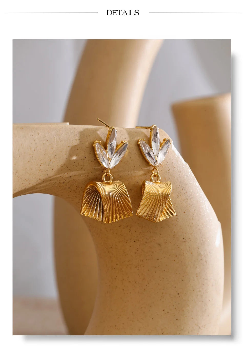 Cubic Zirconia Flower Geometric Earrings — Gold-Plated Stainless Steel with Cubic Zirconia · PS1209