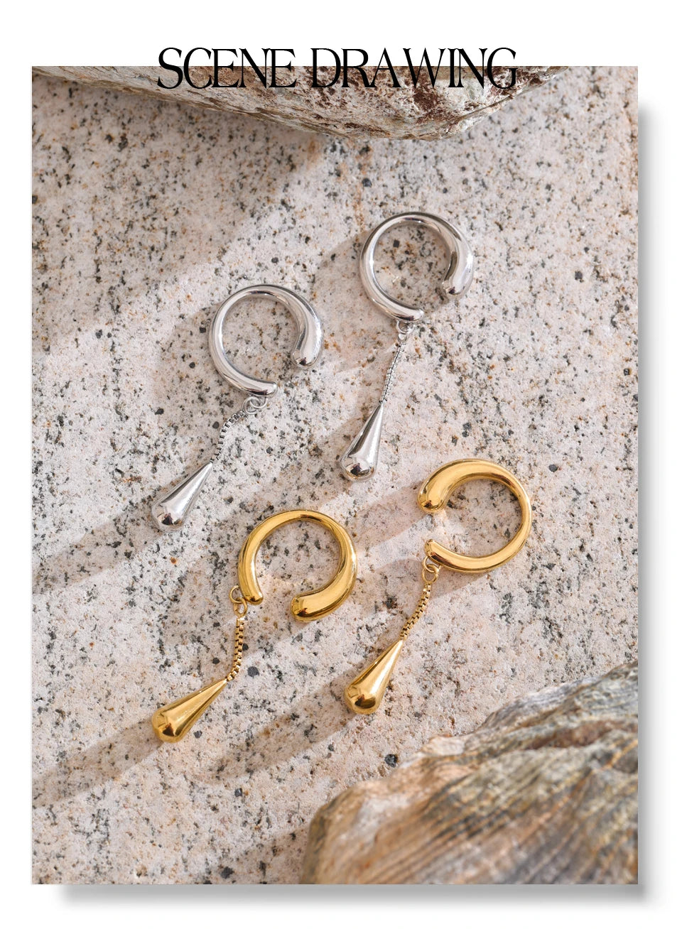 Geometric chain earrings in gold-plated stainless steel.