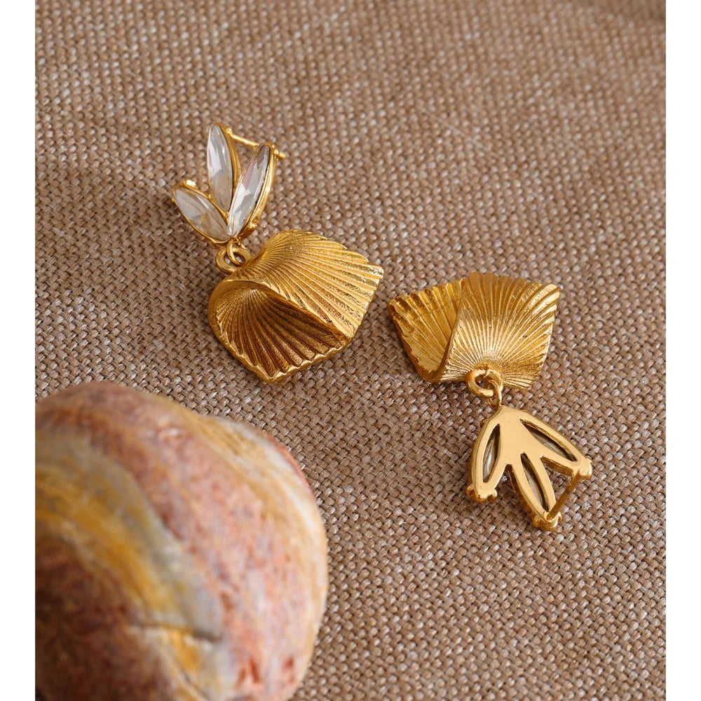 Cubic Zirconia Flower Geometric Earrings — Gold-Plated Stainless Steel with Cubic Zirconia · PS1209