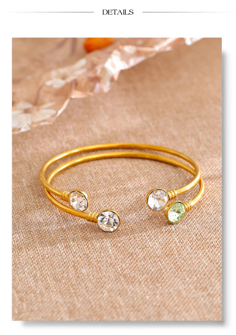 Crystal Geometric Bracelet — Gold-Plated Stainless Steel with Crystal · PS1121
