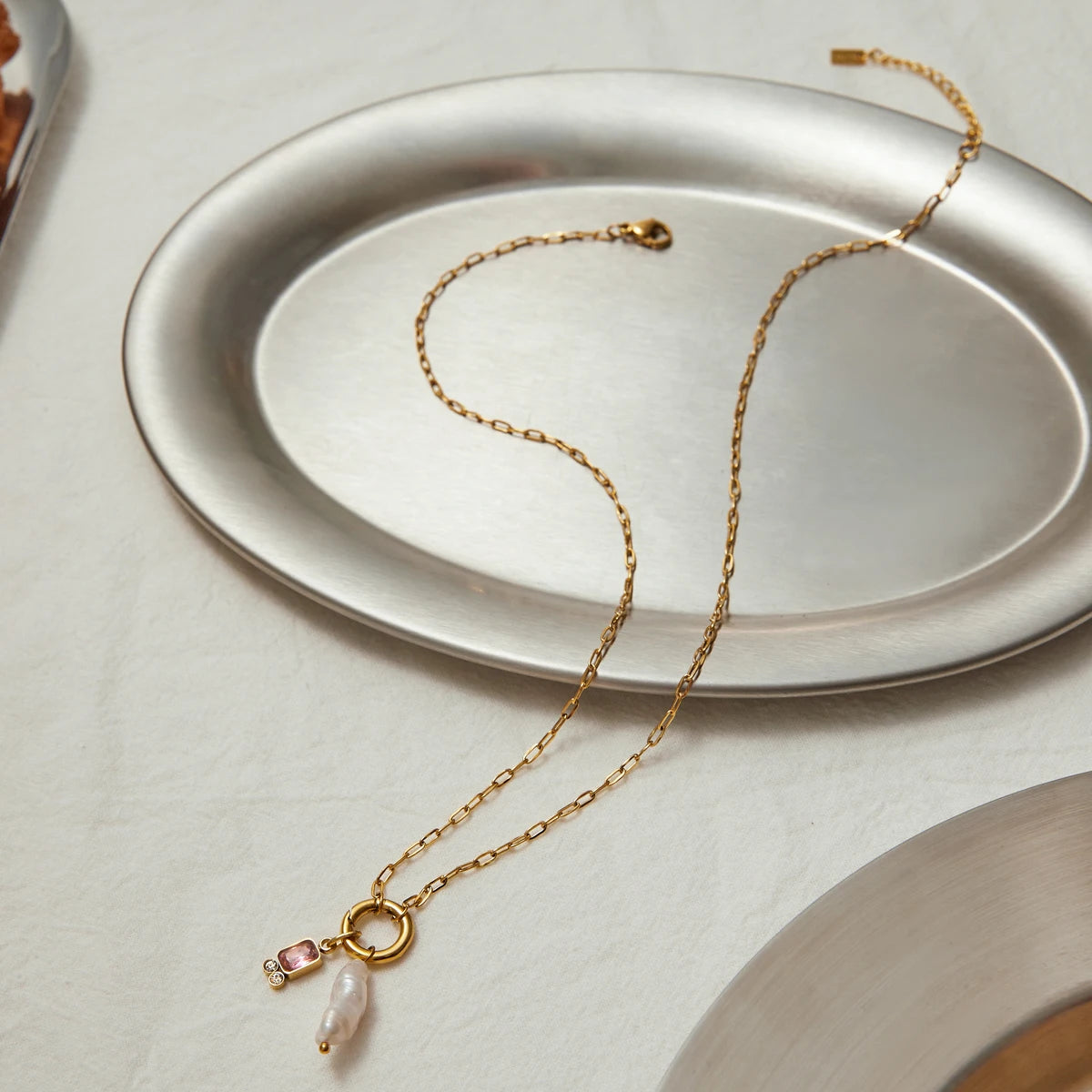 Pearl Birthstone Charm Necklace — Stainless Steel · PS169
