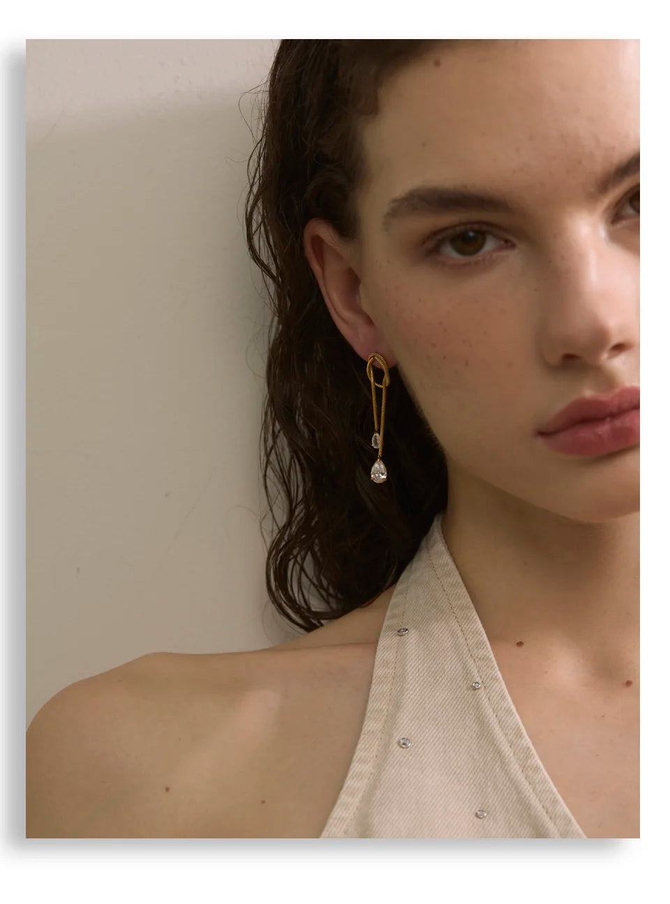 Cubic Zirconia Geometric Chain Earrings — Gold-Plated Stainless Steel with Cubic Zirconia · PS1608