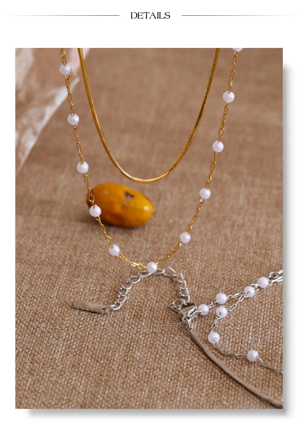 Pearl geometric chain necklace in gold-plated stainless steel with pearl.